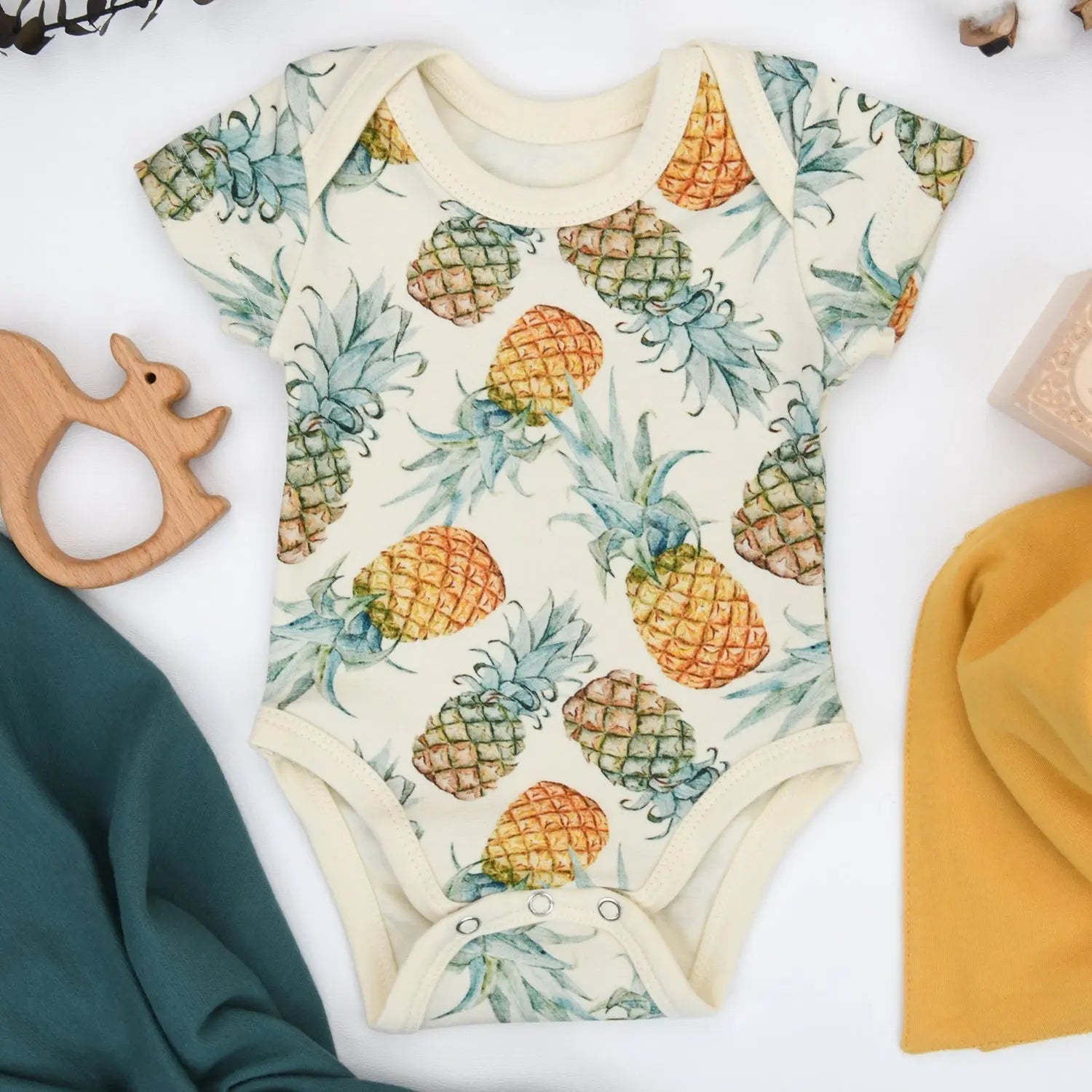 Earthy Organic Cotton Short Sleeve Baby Bodysuit, Aloha - 