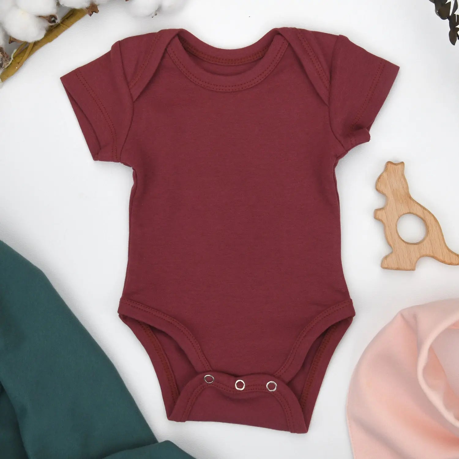 Earthy Organic Cotton Short Sleeve Baby Bodysuit, Currant - 