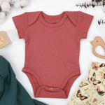 Earthy Organic Cotton Short Sleeve Baby Bodysuit, Dusty Rose - 