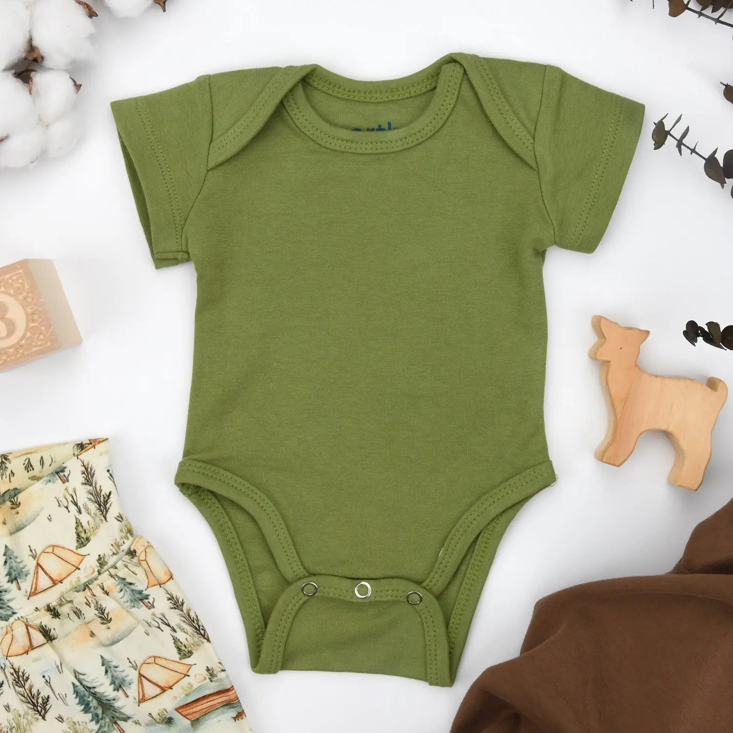Earthy Organic Cotton Short Sleeve Baby Bodysuit, Oregano - 