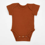 Earthy Organic Cotton Short Sleeve Baby Bodysuit, Pecan - 