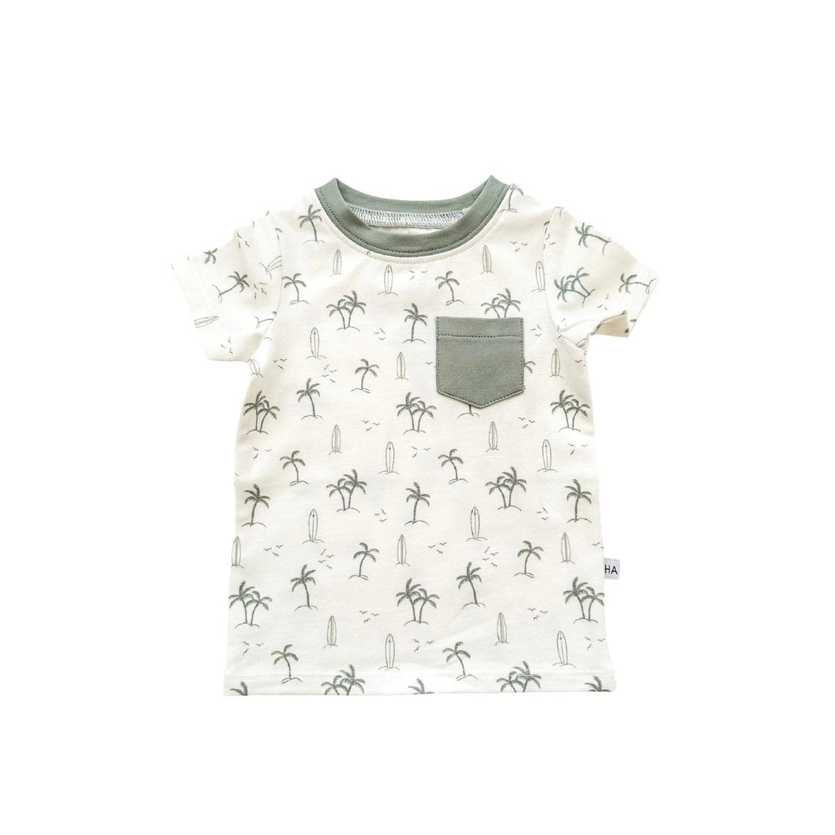 Harp Angel Boutique Organic Cotton Short Sleeve Shirt with Palm Beach Design - 