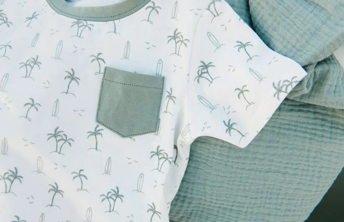 Harp Angel Boutique Organic Cotton Short Sleeve Shirt with Palm Beach Design - 
