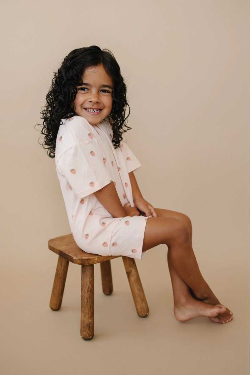 Little Joy Co. Organic Cotton Strawberry Print Shorts Set for Kids - Everetts Place Boutique - 
