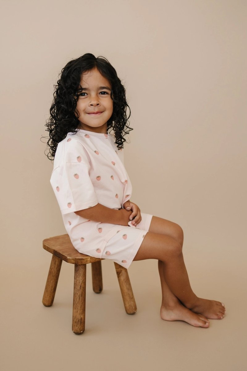 Little Joy Co. Organic Cotton Strawberry Print Shorts Set for Kids - Everetts Place Boutique - 