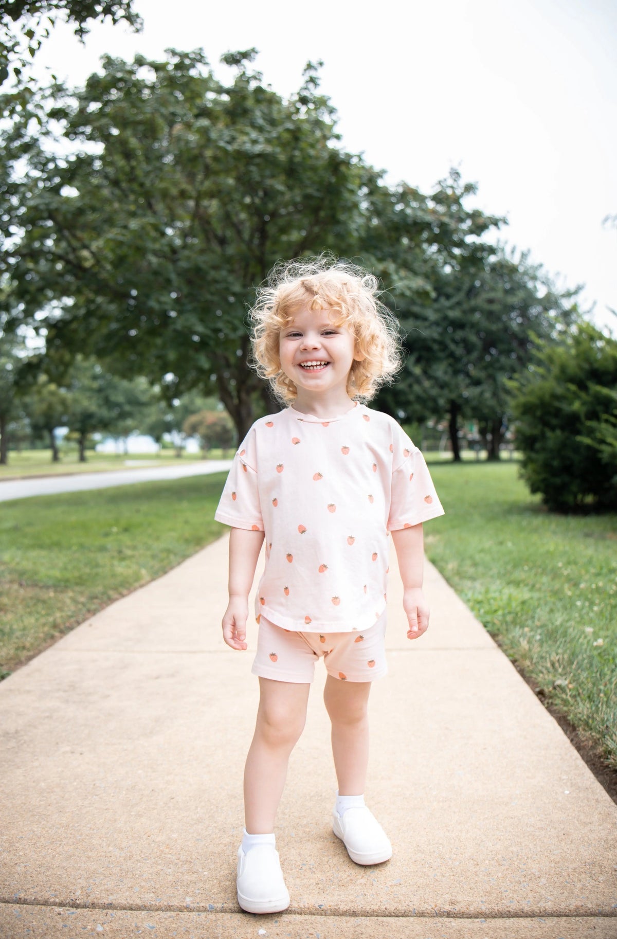 Little Joy Co. Organic Cotton Strawberry Print Shorts Set - 