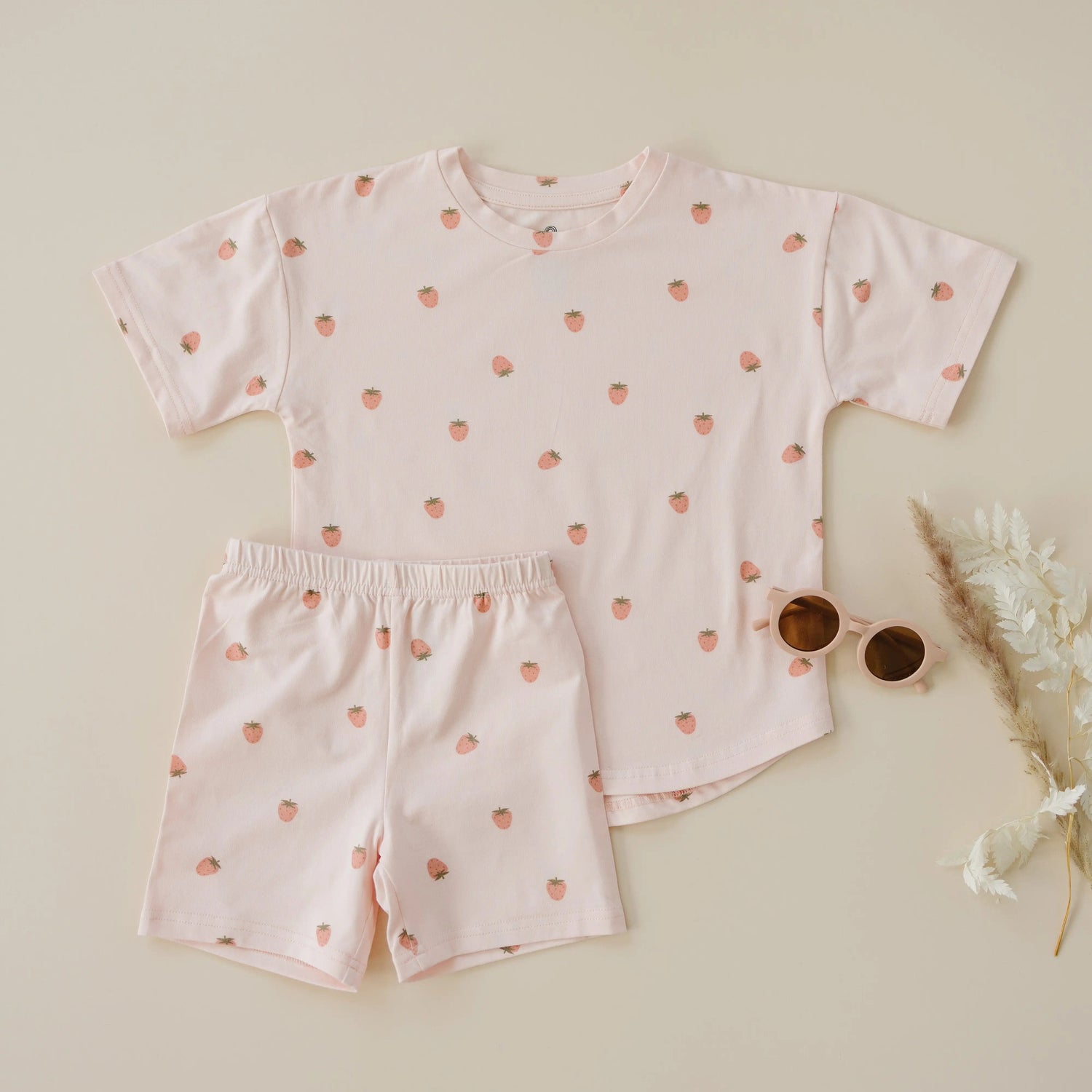 Little Joy Co. Organic Cotton Strawberry Print Shorts Set - 