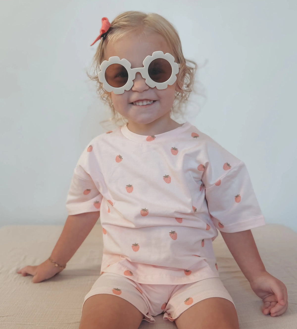 Organic Cotton Strawberry Print Shorts Set - Baby & Toddler Clothing, Child, Pink, Toddler, Brown hair | Everetts Place