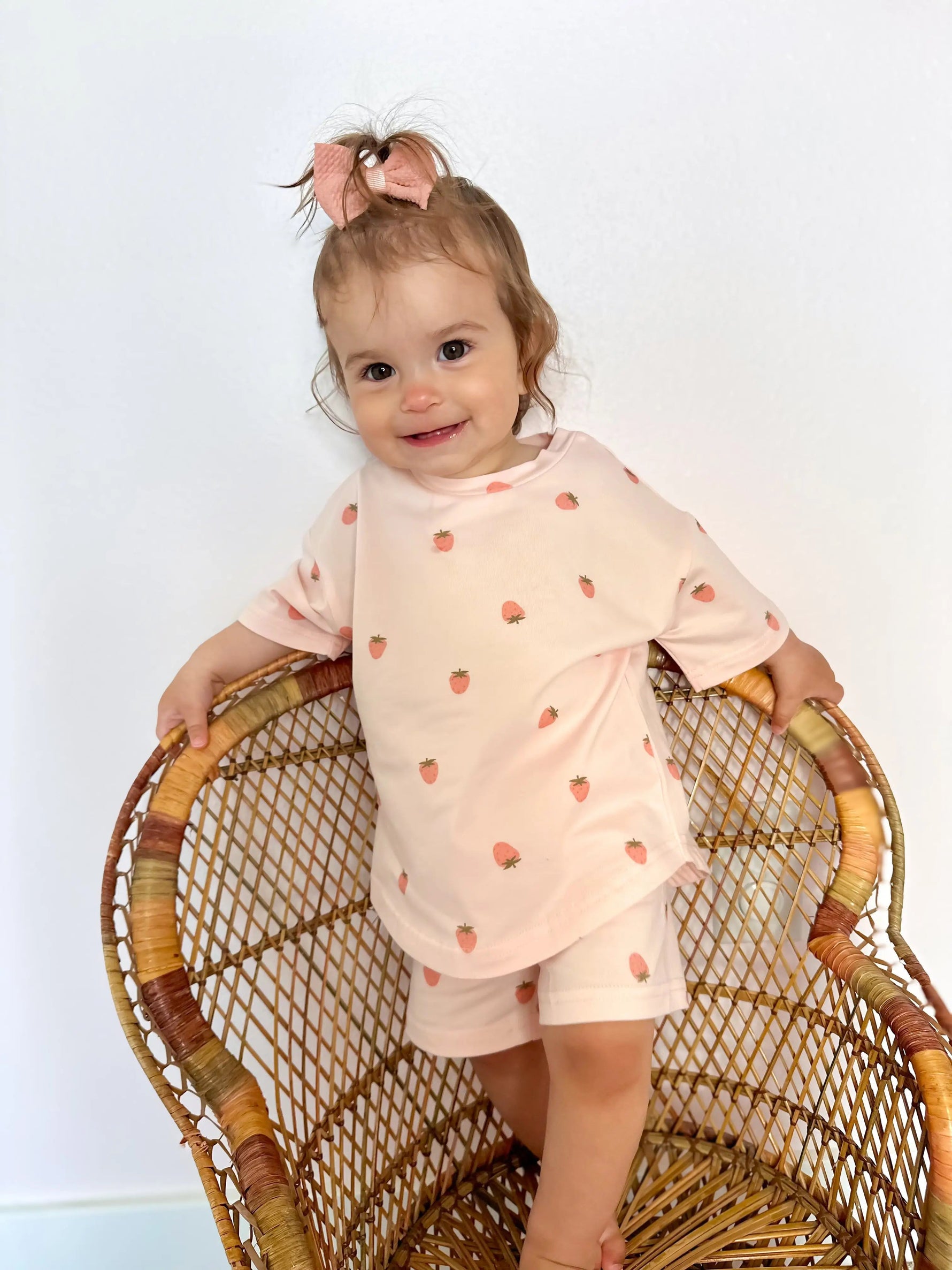 Little Joy Co. Organic Cotton Strawberry Print Shorts Set - 