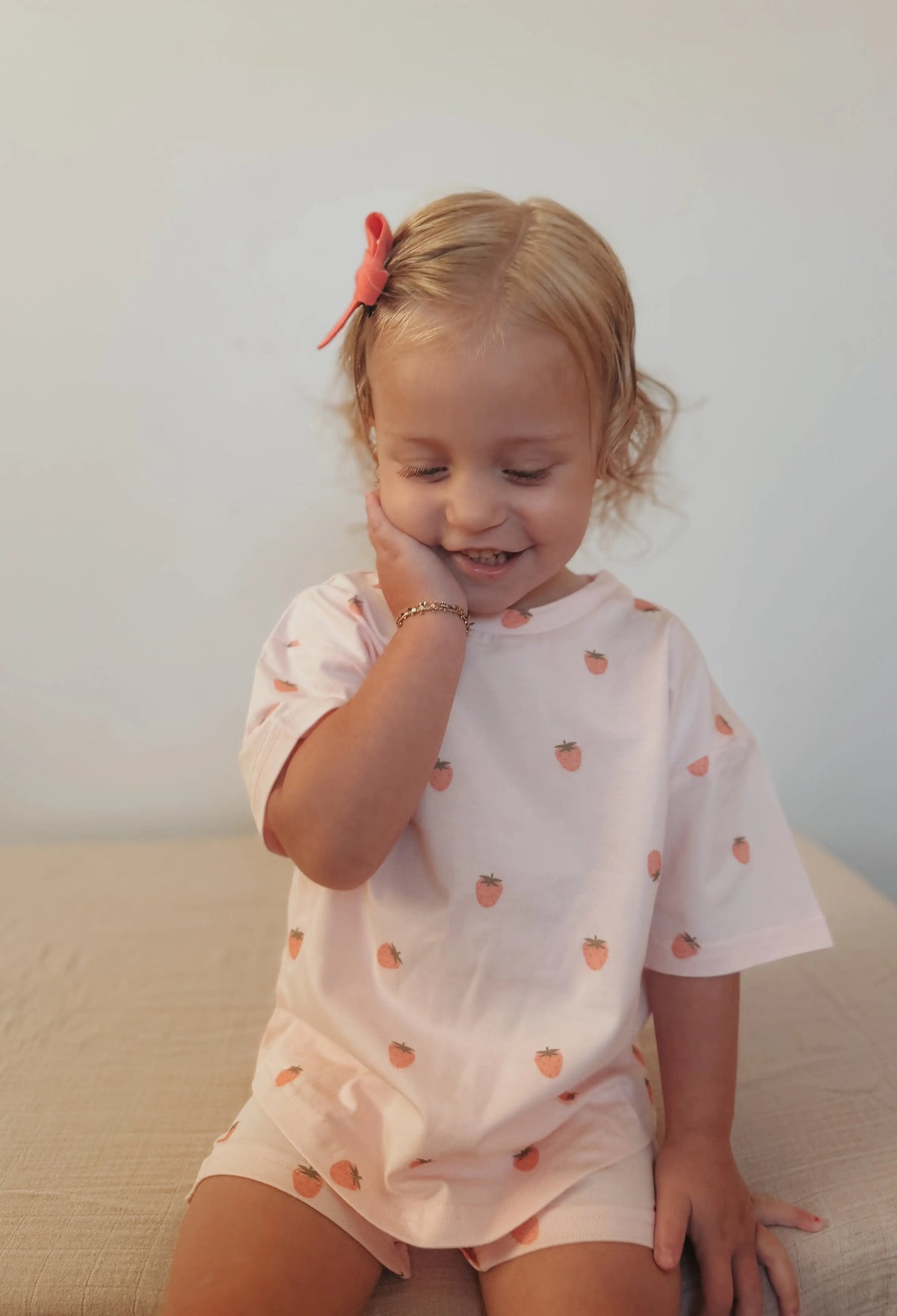 Little Joy Co. Organic Cotton Strawberry Print Shorts Set - 