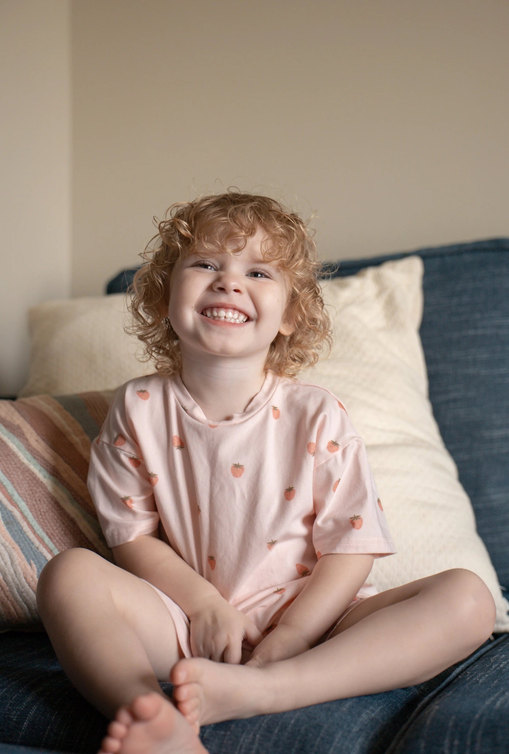 Little Joy Co. Organic Cotton Strawberry Print Shorts Set - 