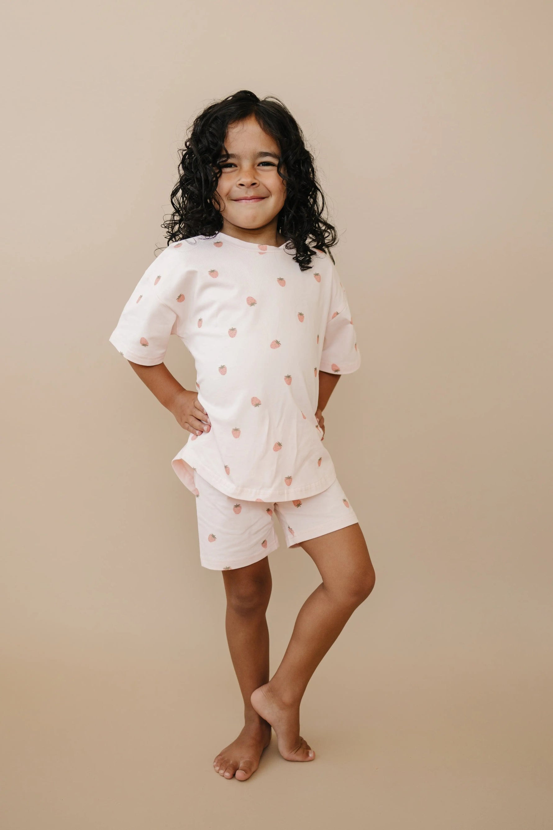 Little Joy Co. Organic Cotton Strawberry Print Shorts Set - 