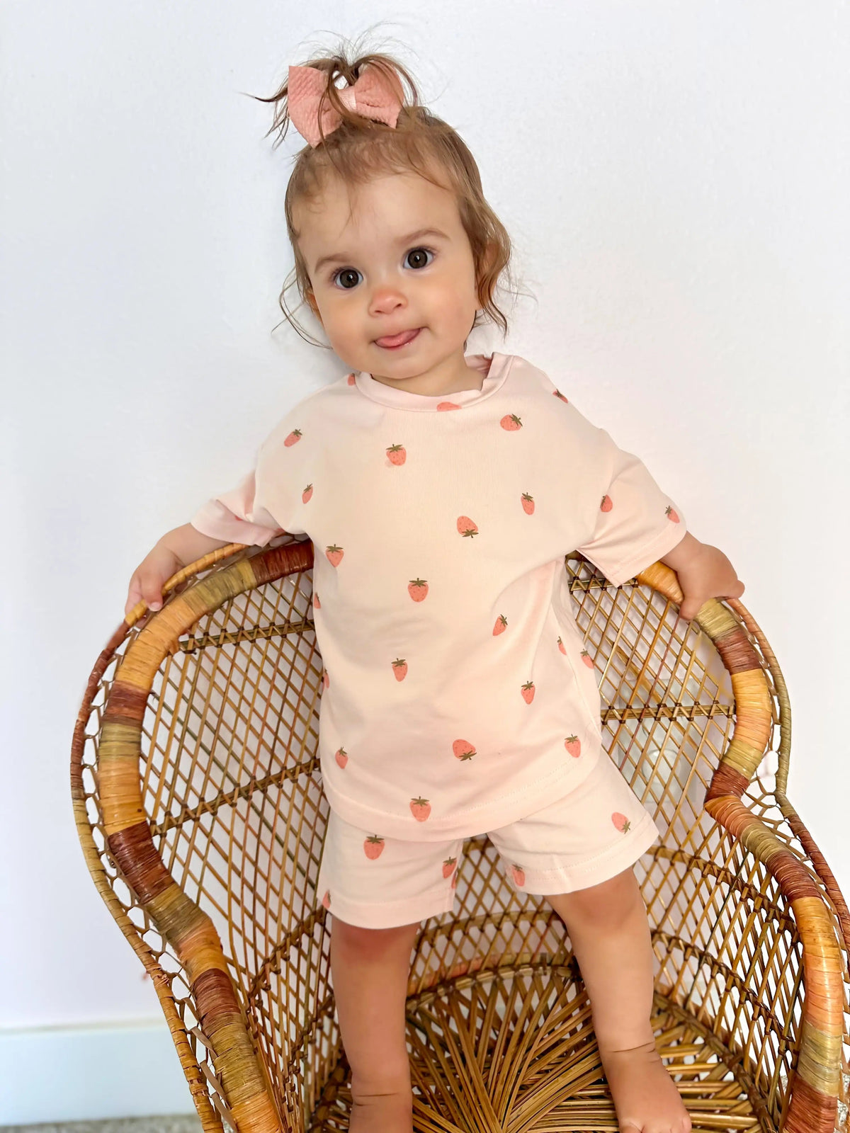 Little Joy Co. Organic Cotton Strawberry Print Shorts Set - 