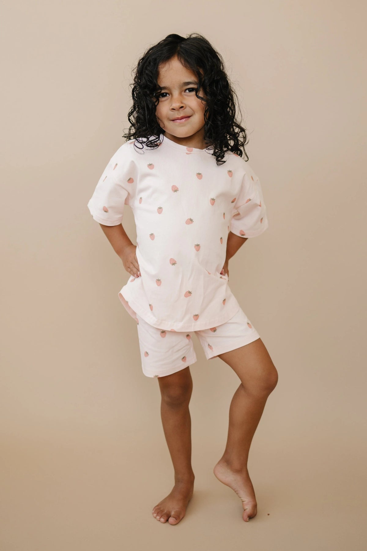 Little Joy Co. Organic Cotton Strawberry Print Shorts Set - 
