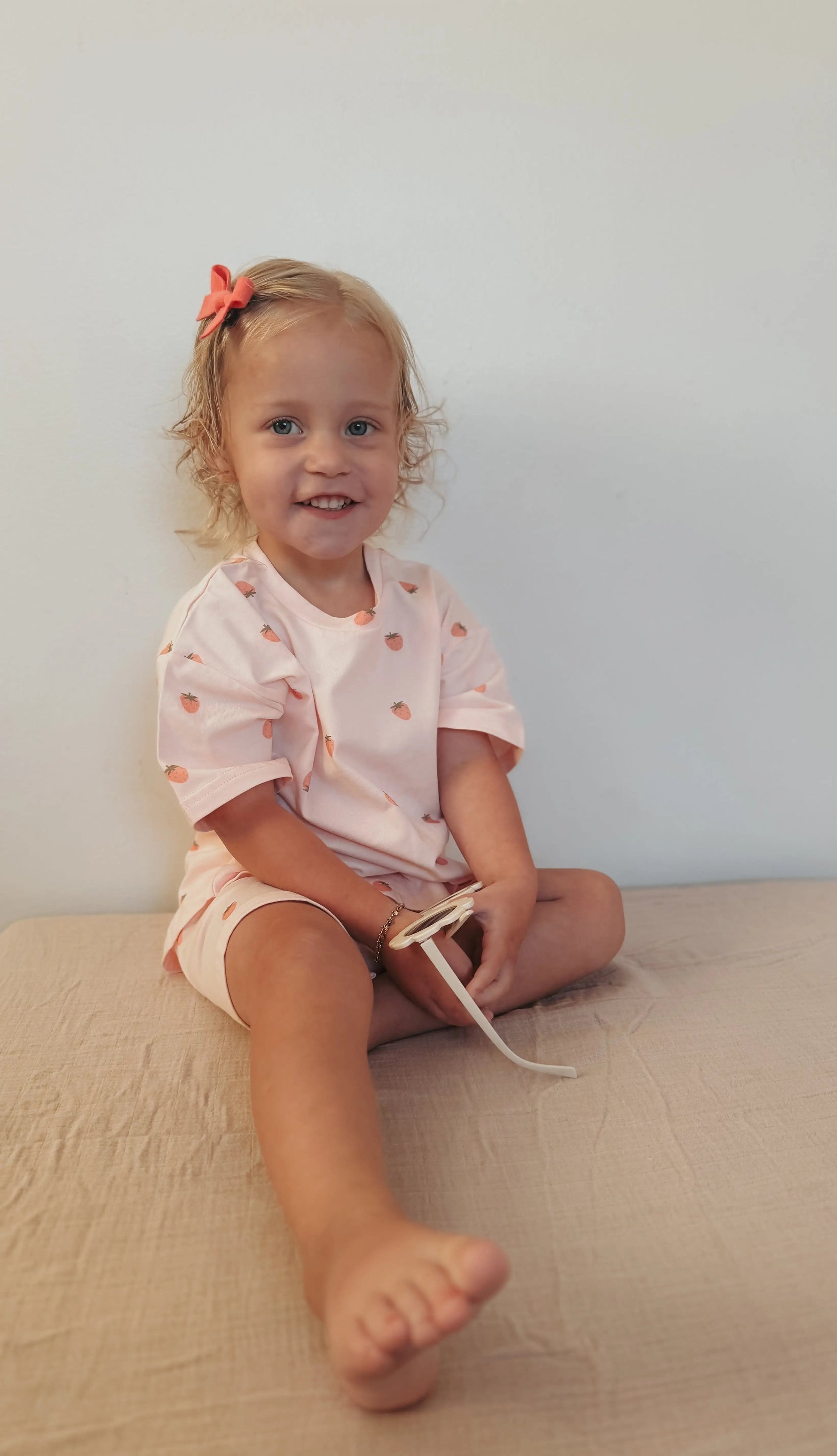 Little Joy Co. Organic Cotton Strawberry Print Shorts Set - 