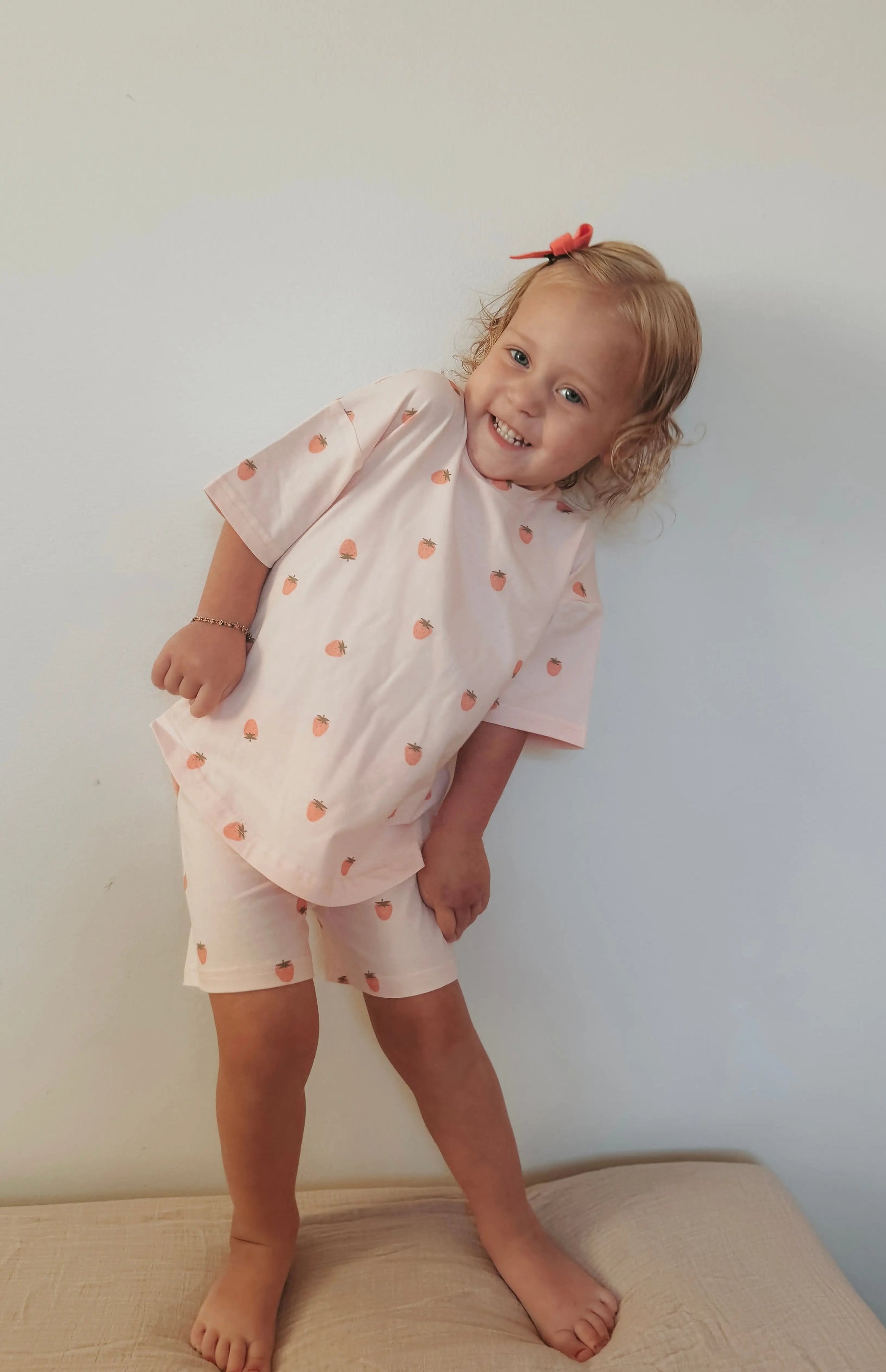 Little Joy Co. Organic Cotton Strawberry Print Shorts Set - 
