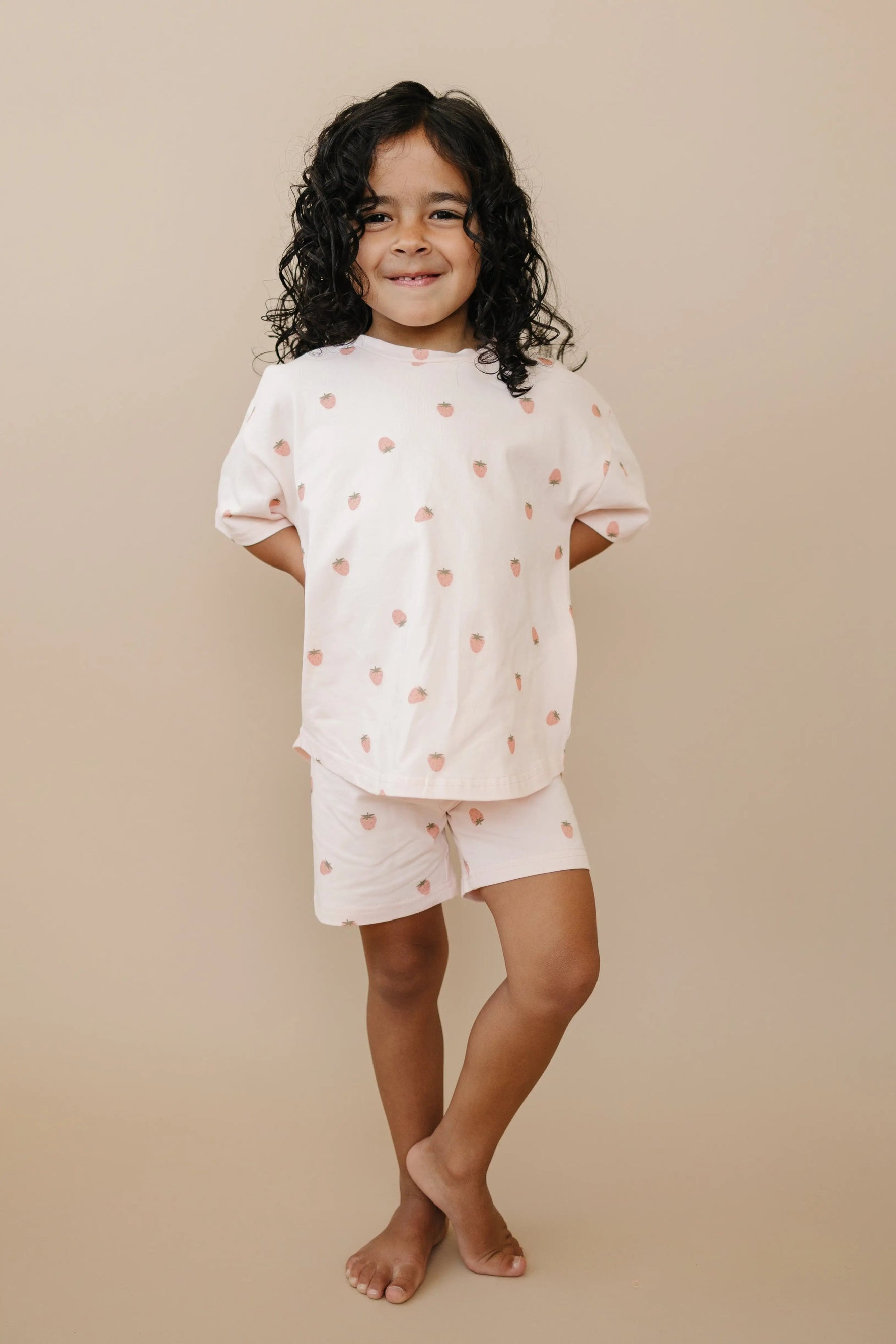 Little Joy Co. Organic Cotton Strawberry Print Shorts Set - 