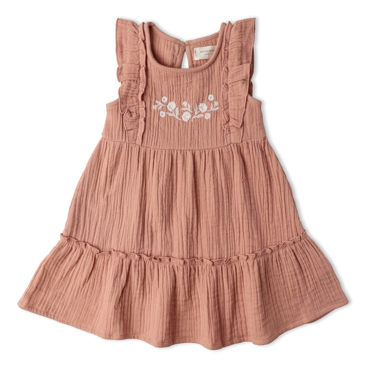 Makemake Organics Organic Embroidered Tiered Dress - Clay