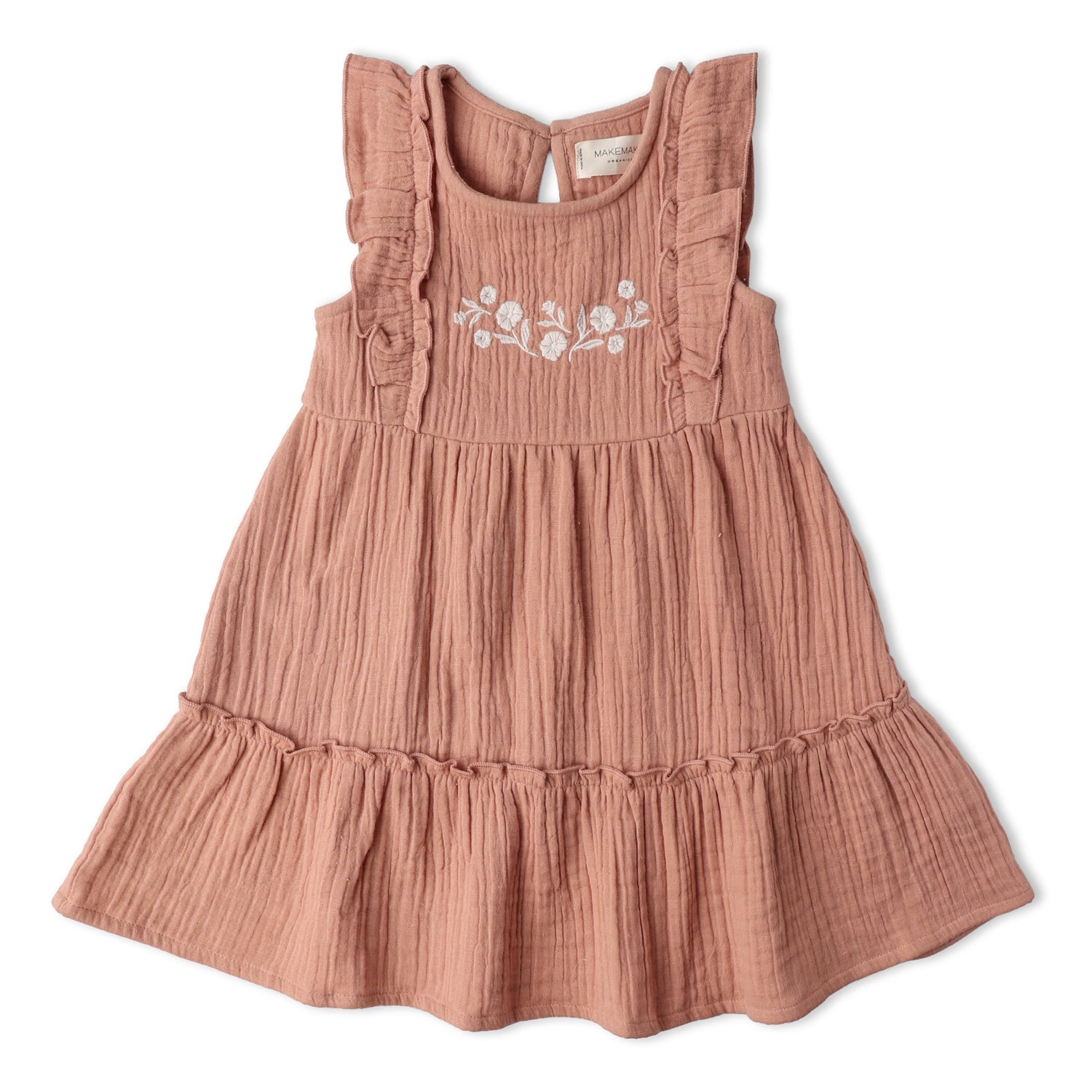 Makemake Organics Organic Embroidered Tiered Dress - Clay