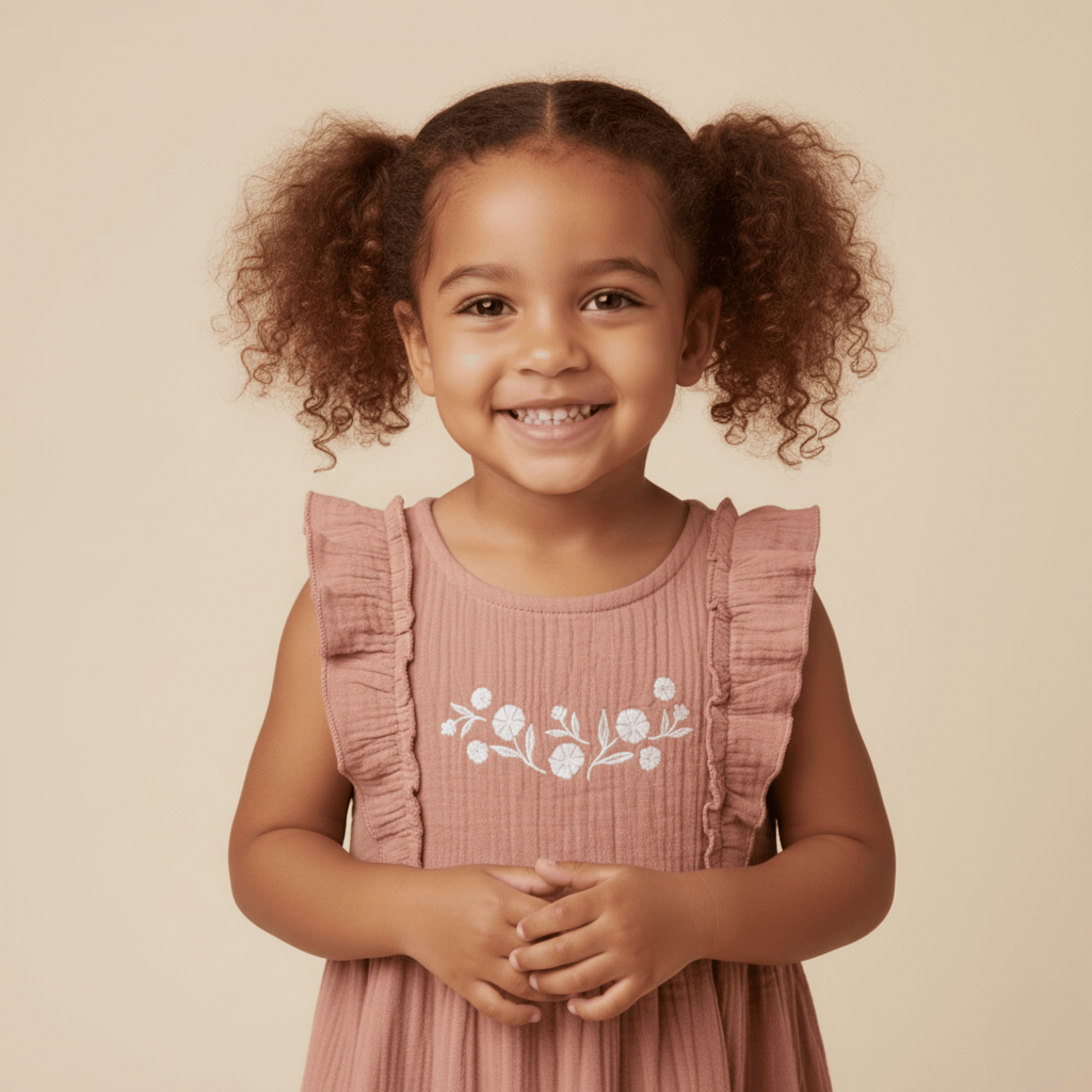 Makemake Organics Organic Embroidered Tiered Dress - Clay