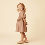 Makemake Organics Organic Eyelet Bubble Sleeve Dress - Clay Eyelet