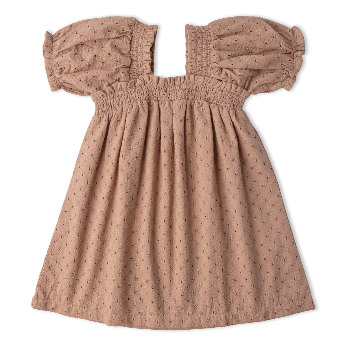 Makemake Organics Organic Eyelet Bubble Sleeve Dress - Clay Eyelet