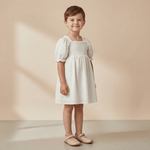 Organic Eyelet Bubble Sleeve Dress - Ivory Eyelet - Dress, Fashion, One-piece garment, Day Dress, Pink | Everetts Place