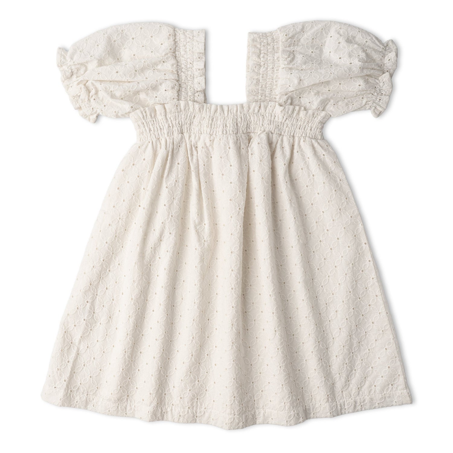 Makemake Organics Organic Eyelet Bubble Sleeve Dress - Ivory Eyelet