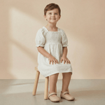 Makemake Organics Organic Eyelet Bubble Sleeve Dress - Ivory Eyelet
