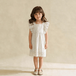 Makemake Organics Organic Eyelet Flutter Dress - Ivory Eyelet
