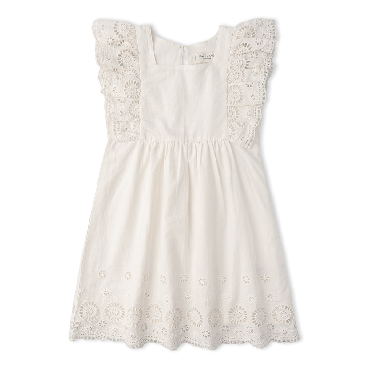 Makemake Organics Organic Eyelet Flutter Dress - Ivory Eyelet