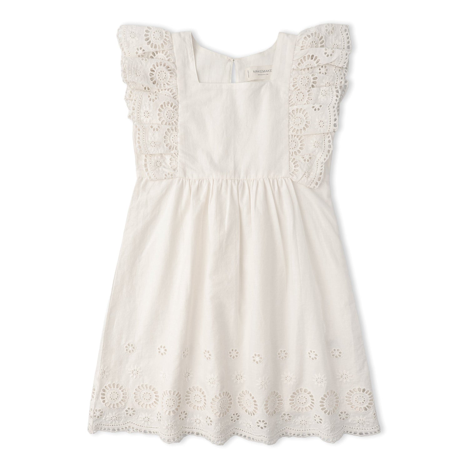 Makemake Organics Organic Eyelet Flutter Dress - Ivory Eyelet