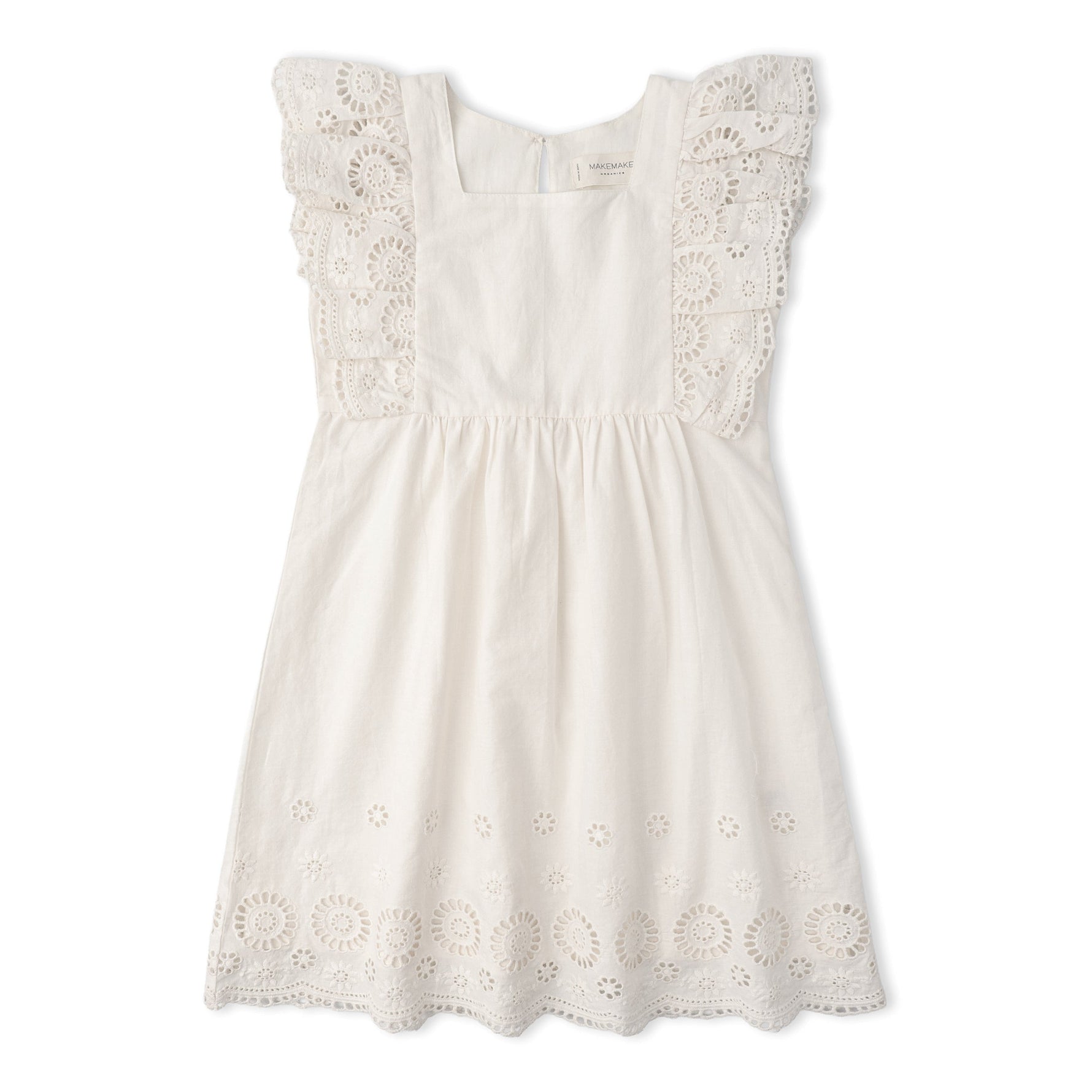 Makemake Organics Organic Eyelet Flutter Dress - Ivory Eyelet