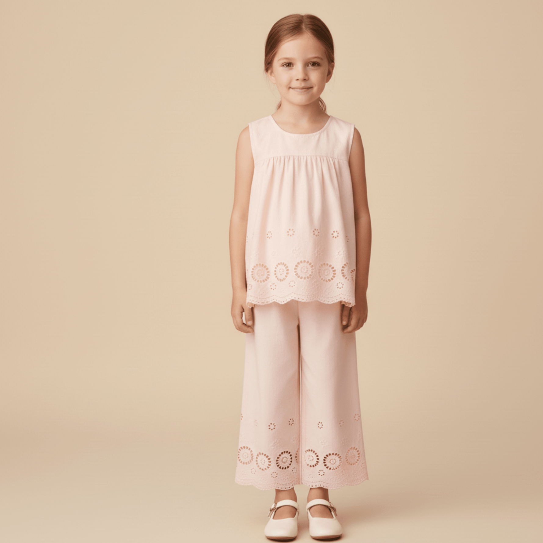 Makemake Organics Organic Eyelet Top And Pant Set - Blush Eyelet