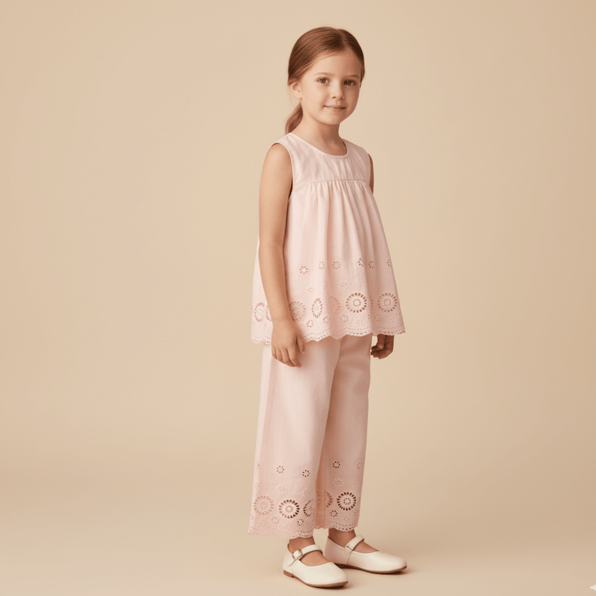 Organic Eyelet Top And Pant Set - Blush Eyelet - Pink, Waist, Child, Nightwear, One-piece garment | Everetts Place