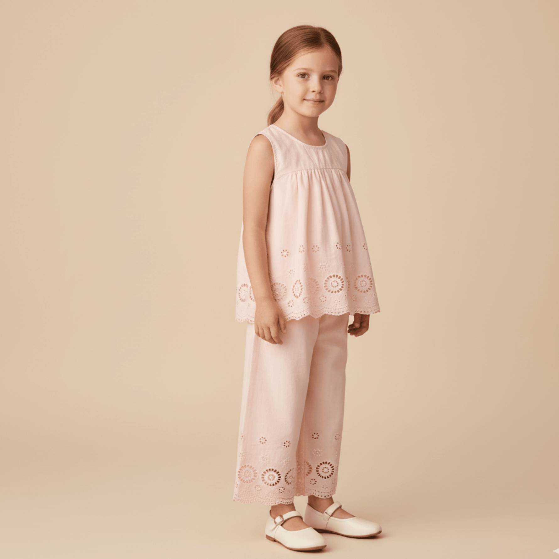 Organic Eyelet Top And Pant Set - Blush Eyelet - Pink, Waist, Child, Nightwear, One-piece garment | Everetts Place