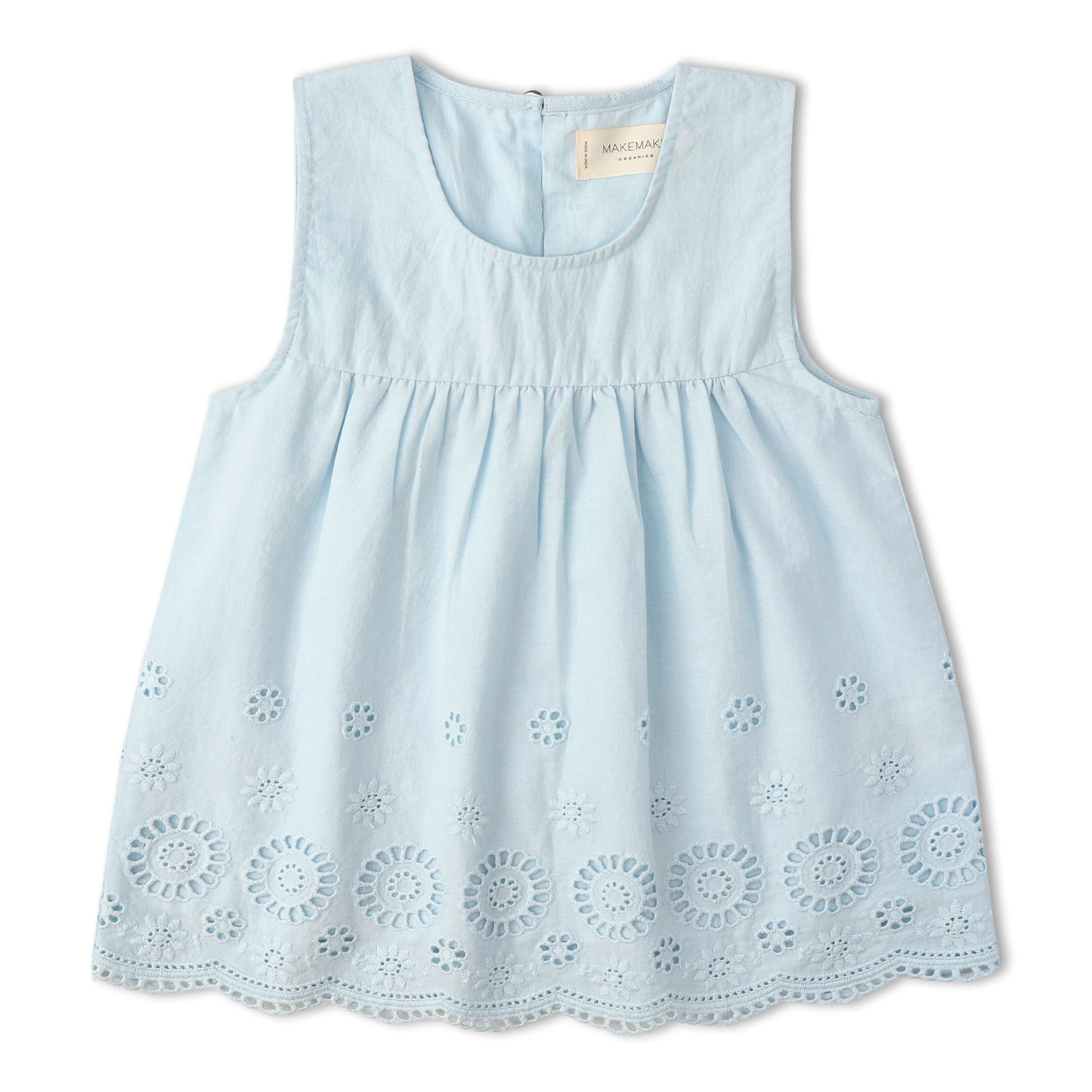 Makemake Organics Organic Eyelet Top And Pant Set - Light Blue Eyelet