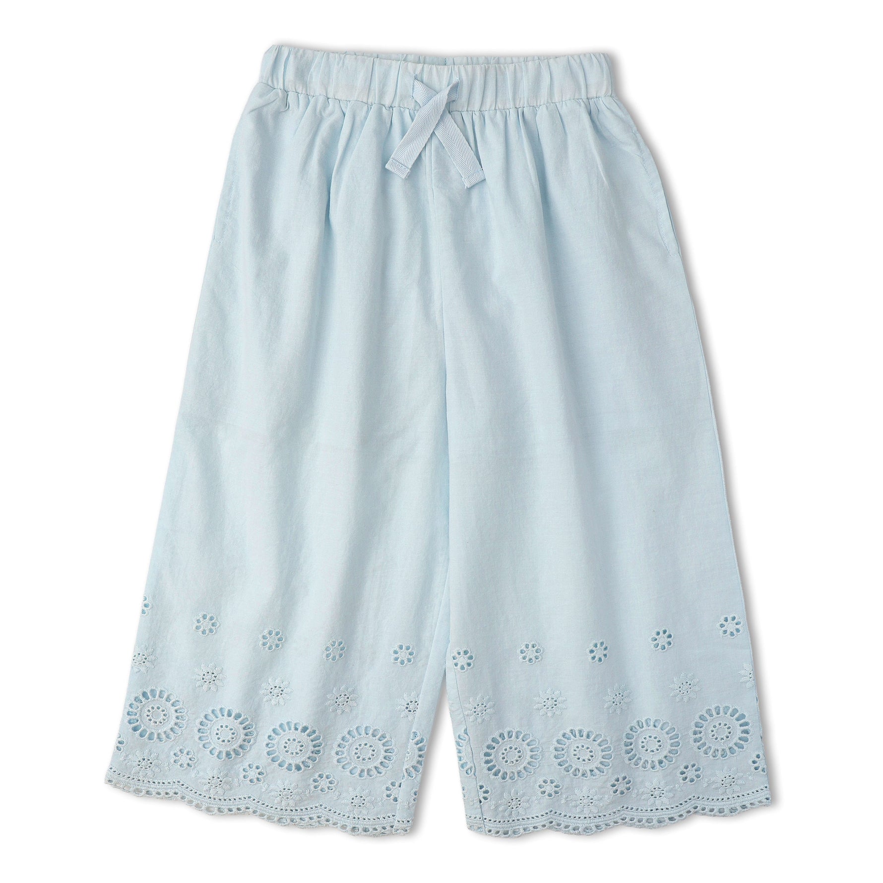 Makemake Organics Organic Eyelet Top And Pant Set - Light Blue Eyelet