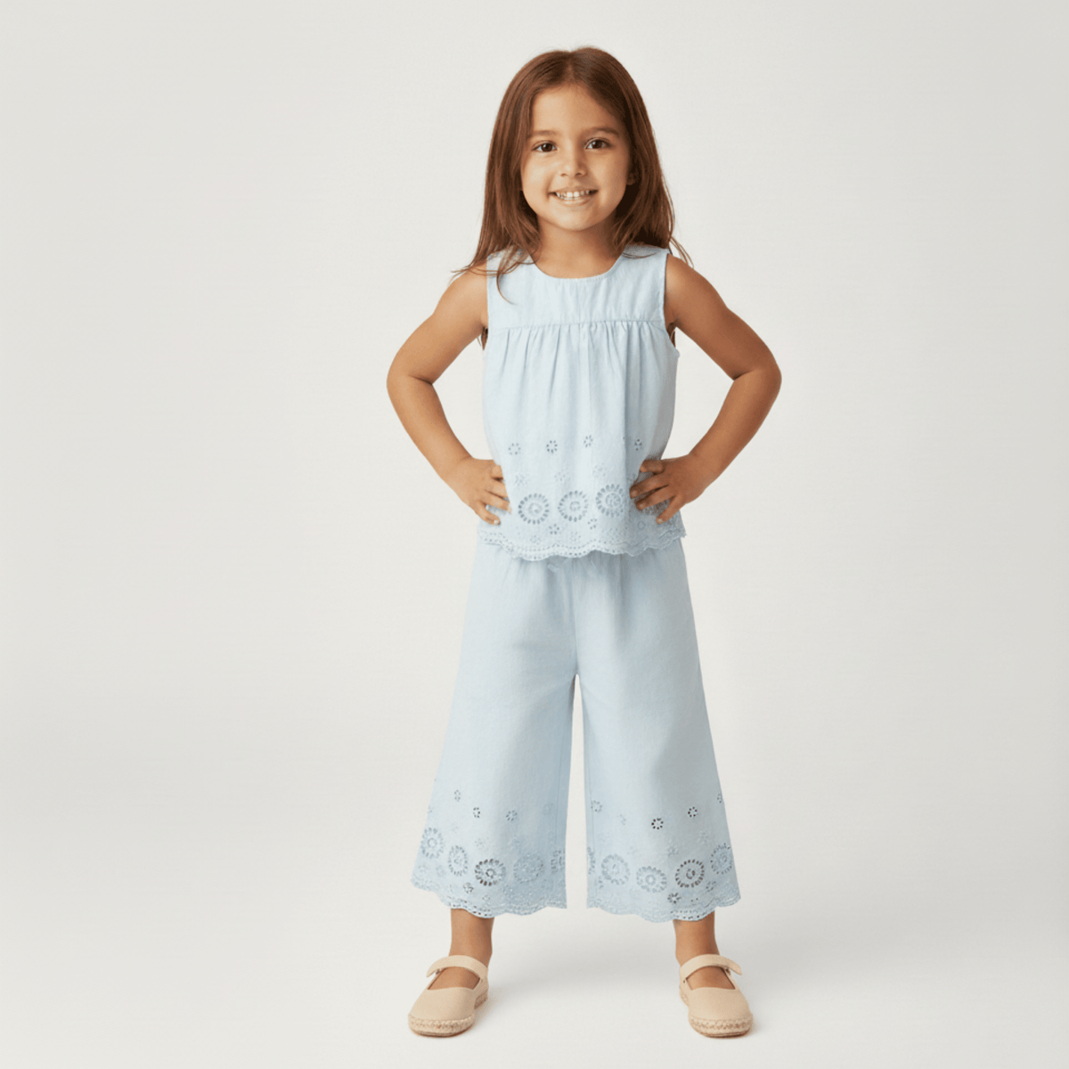 Organic Eyelet Top And Pant Set - Light Blue Eyelet - Child, Waist, Baby & Toddler Clothing, One-piece garment, Day Dress | Everetts Place