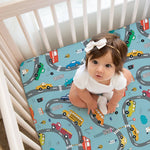 Norani Baby Organic Fitted Crib Sheet Cars GOTS Certified for Safe Sleep Comfort - 