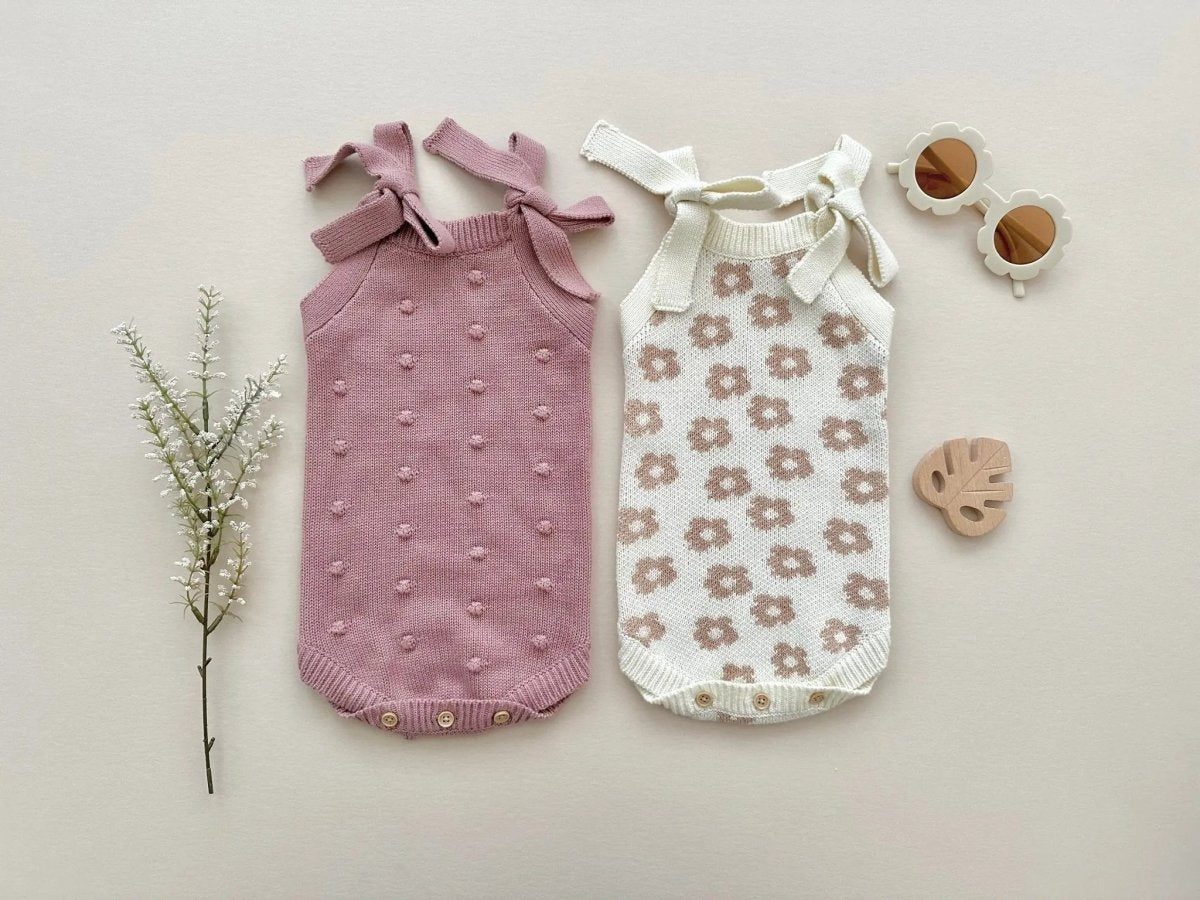 Harp Angel Boutique Organic Knit Romper with Adjustable Straps for Comfy Infants - 