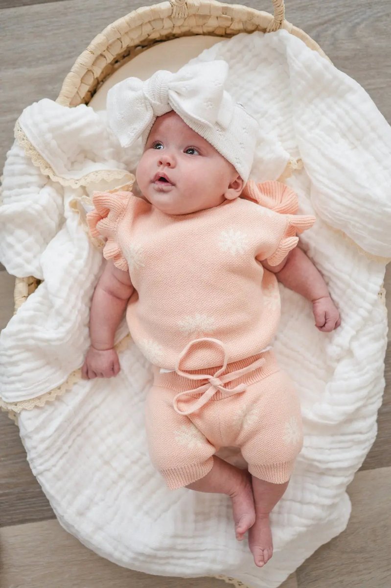 Harp Angel Boutique Organic Knit Short Set with Ruffle Sleeves for Stylish Women - 
