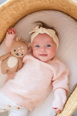 Harp Angel Boutique Organic Knit Sweater with Pink Pom Detail for Eco - Conscious Women - 