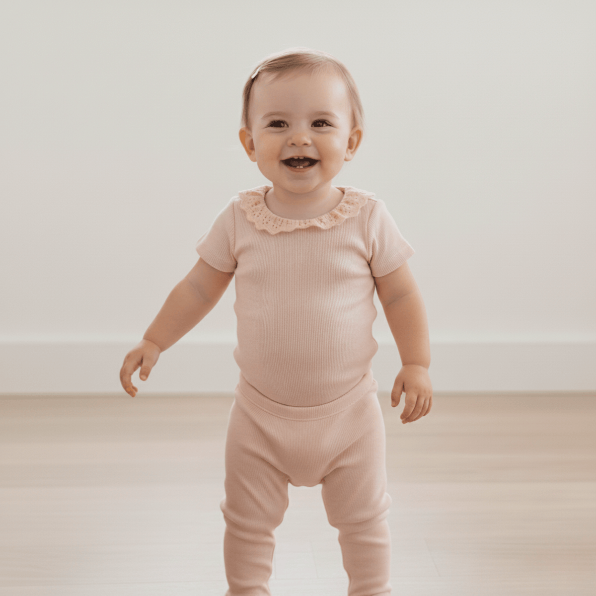Makemake Organics Organic Lace Collar Onesie & Tights Set - Blush