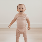 Makemake Organics Organic Lace Collar Onesie & Tights Set - Blush
