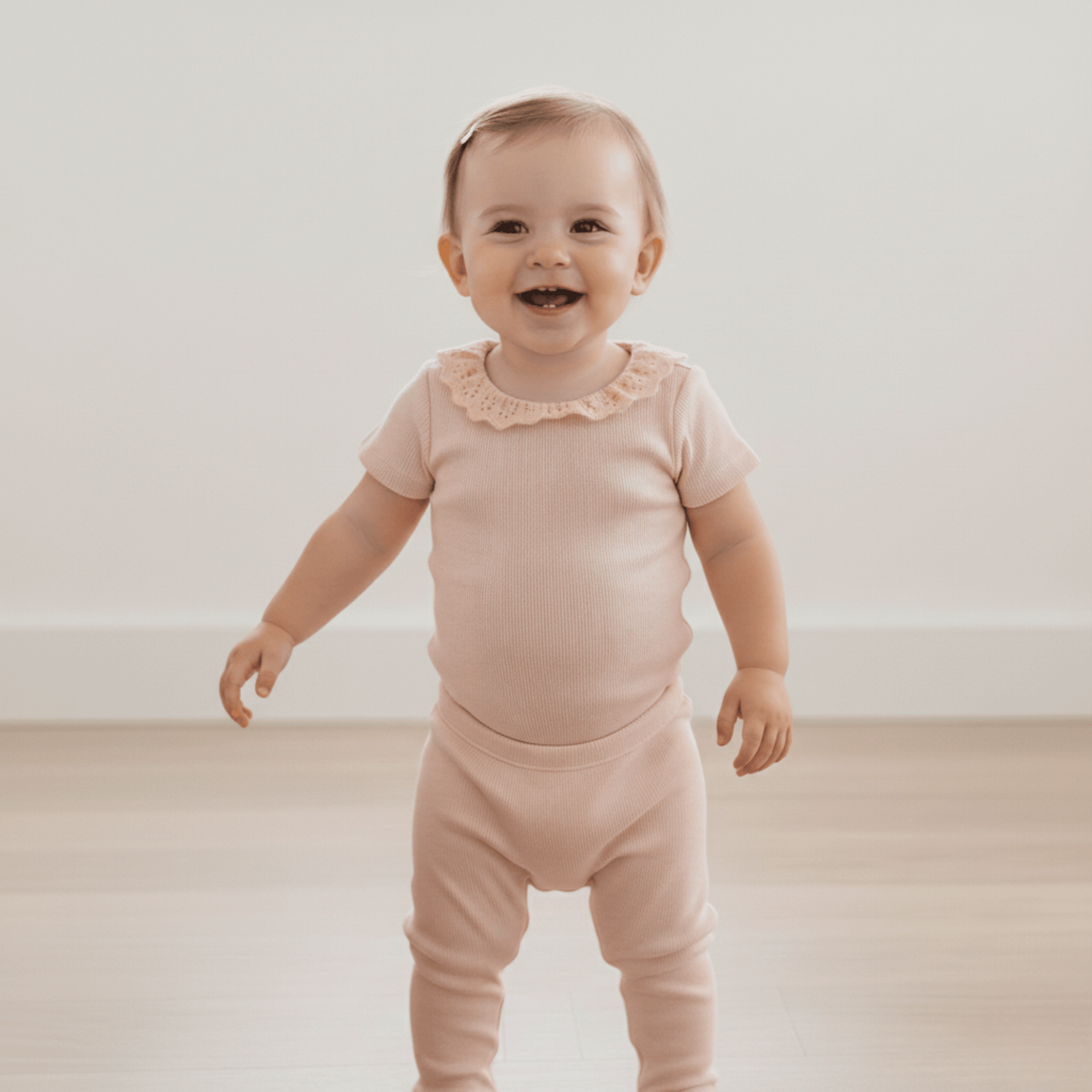 Makemake Organics Organic Lace Collar Onesie & Tights Set - Blush