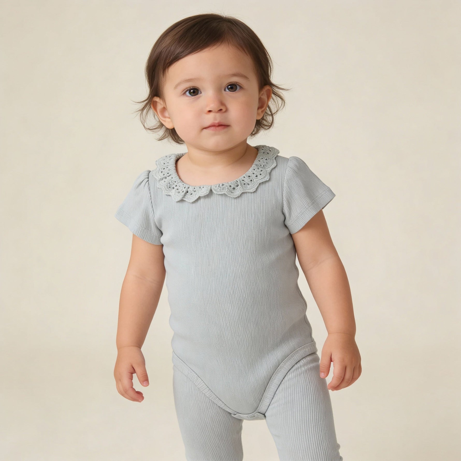 Makemake Organics Organic Lace Collar Onesie & Tights Set - Fog