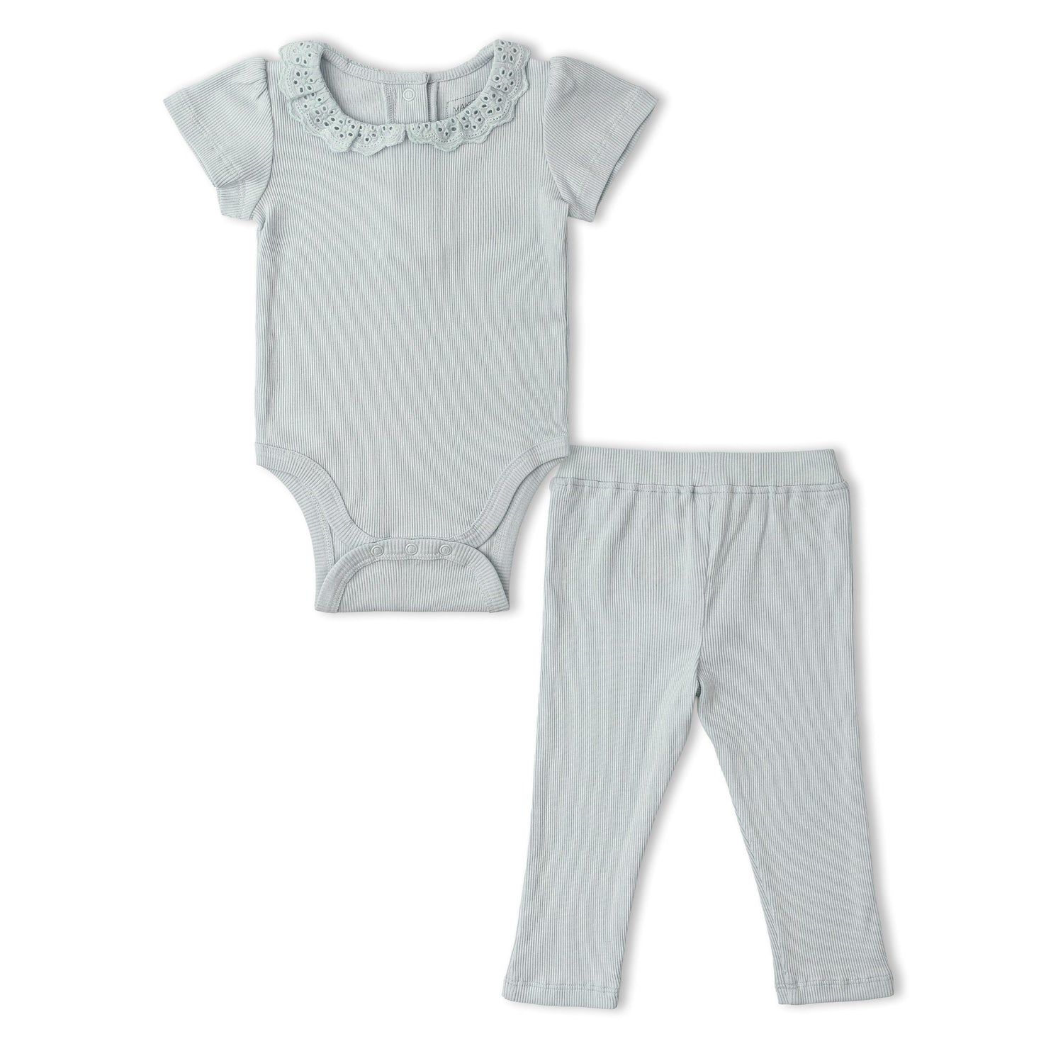 Makemake Organics Organic Lace Collar Onesie & Tights Set - Fog