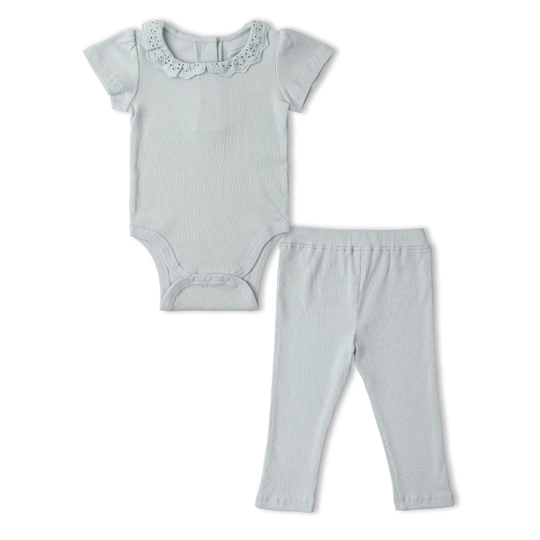 Makemake Organics Organic Lace Collar Onesie & Tights Set - Fog
