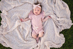 Harp Angel Boutique Organic Muslin Swaddle Blanket - Mocha Ditsy Floral Ruffle